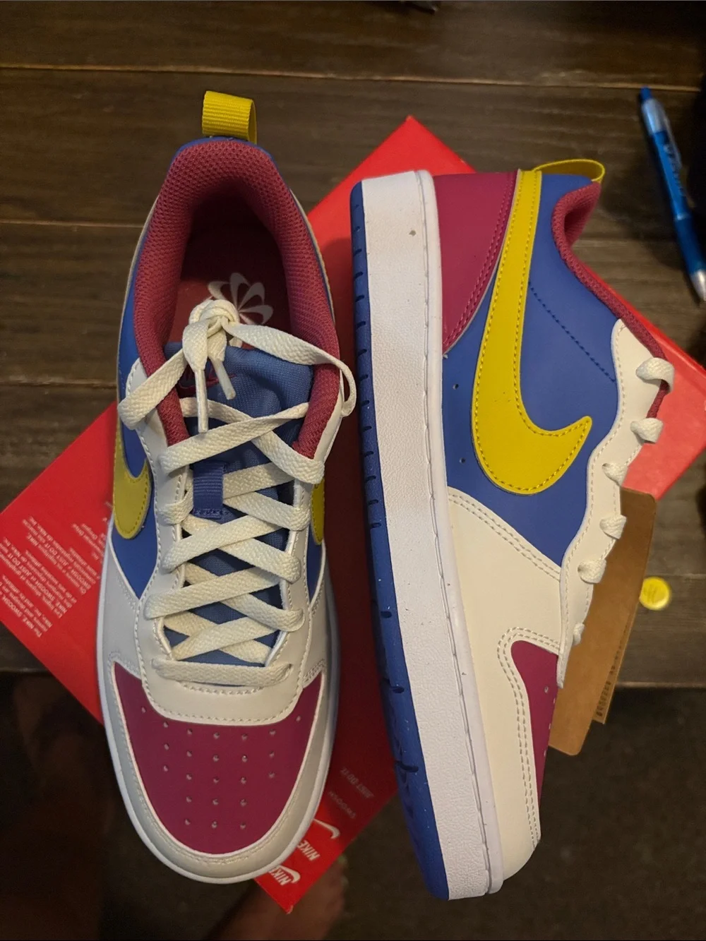 Nike Kids Low-Top Sneakers in Pink, Blue & Yellow